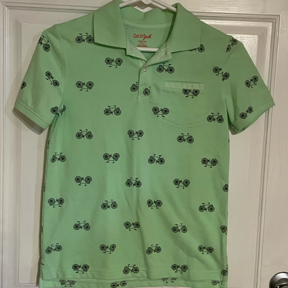 Green Polo Shirt w/ Cute Bicycles Easter Clothes